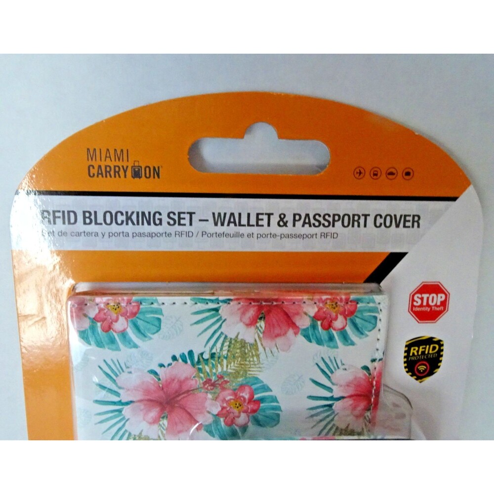 NEW Miami Carry-On RFID Passport Holder + Aluminum Wallet Travel Set Floral - Picture 3 of 9